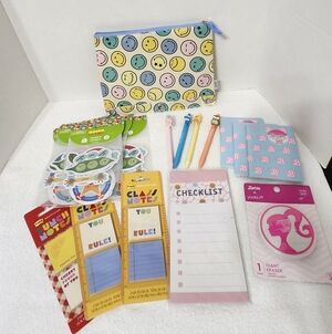 Mix Stationary Lot Stickers Post It Pens Zip Pouch School Office Home Play Mix